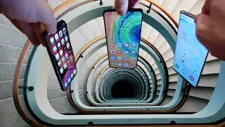 Dropping iPhone 11 Pro vs Note 10 vs Huawei Mate 30 Down Spiral Staircase Deep Hole - What Happens?