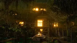 Rainy Night Swamp Sounds | Crickets, Frogs, Owls, Rain on Water | Swamp Ambience