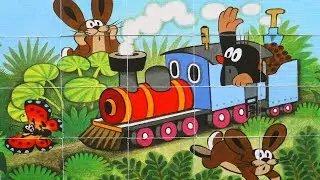 The Mole and train - play cubes puzzle for kids with characters from the cartoon the Mole - Krtek