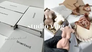 pack orders with me | aesthetic candle business, minimal eco-friendly packaging ideas, studio vlog