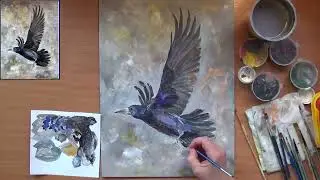 Как нарисовать грача. Перелетная птица- грач. Акрил