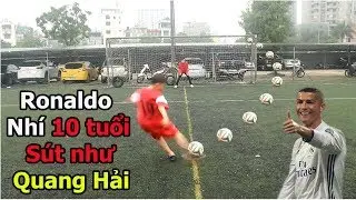 Thử thách bóng đá sút Vô lê như Ronaldo với Quang Hải Nhí U23 Việt Nam tương lai