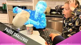 Pause Challenge! Freezing Eli Pouring A Glass of Milk! Stay Home Have Fun (Day 9 in Quarantine)
