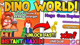 Noob Unlocks DINO WORLD INSTANTLY! DEFEATED MAX BOSS IN 1 SECOND!  ARM WRESTLING SIMULATOR...