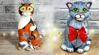 Как сделать КОТА и КОШЕЧКУ своими руками. 2 ИДЕИ. CAT. KITTY. PLASTIC BOTTLE. JAR. DIY.