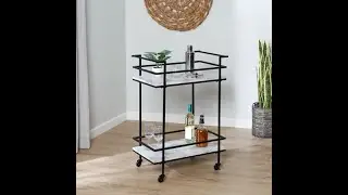 Honey-Can-Do 2-Tier Rolling Bar & Serving Cart, Black & White  Faux Marble  |  CRT-09808