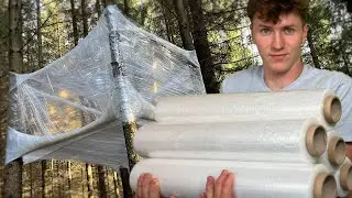 Building Transparent Shelter Among the Trees Using Plastic Wrap (ASMR)