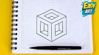 VERY EASY Drawings to Make 🔴 How to Draw a 3D CUBE with HOLES - Easy Way To DRAW 3D - Art