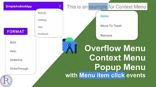 Create Overflow Menu, Context Menu & Popup Menu in Android | Handle Menu item Click events