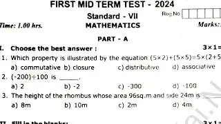 7th Maths first midterm exam original question paper 2024