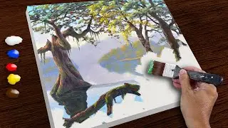 How to Paint Trees in River in Acrylics / Speed Painting / JMLisondra