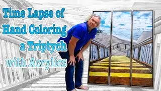 Wednesday Art Time Lapse #40: Hand Coloring a Triptych with Acrylics on Canvas