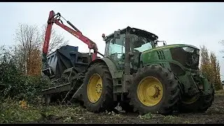 Nijeboer Natuurbouw: chipping wood with John Deere 6210R and Ufkes Greentec VC952-20