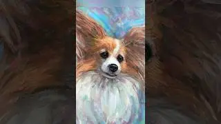 Portrait of Papillon Dog in Oil with Spots