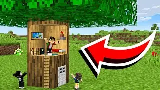 How To Build A Tiny Secret Base Inside The Tree in Minecraft