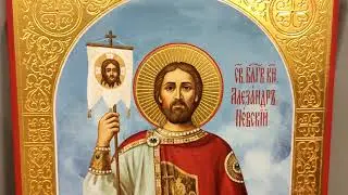 Рукописная икона Александр Невский с резьбой
