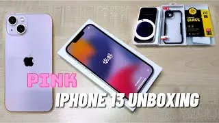 IPhone 13 Pink 256GB aesthetic Unboxing + Case + Tempered Glass 🇲🇾