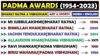 Padma Awards 1954-2023 | Bharat Ratna & Padma Vibhushan (1954 - 2023) | Art & Sport Field | SSC Exam