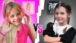 Barbie and Wednesday Black vs Pink Challenge
