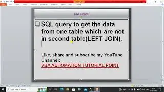 SQL query to get non matched data between two tables (Left Join)|| SQL query|| Left join in SQL