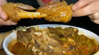 Mukbang eating green beans with lamb اكل فاصوليا خضراء مع اللحم