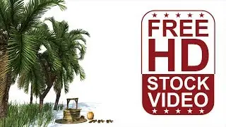 Free Stock Videos - 3D animated Date Palm tree and grass with wind effect and well