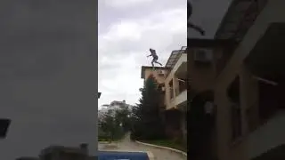 Danger! Jump from terrace in pool!