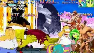 Mugen Homer Simpson, Peter Griffin, Goro and KIntaro vs Sunset Shimmer, Twilight Sparkle, Hulk and F
