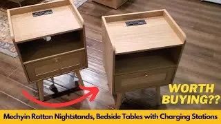 Mechyin Rattan Nightstands, Bedside Tables with Charging Station