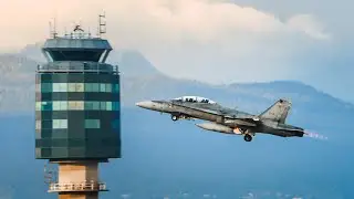 Two RCAF CF-18s Full Burner Unrestricted Departure at Vancouver Airport.