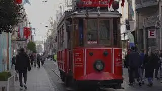 Vintage tram on the Taksim Street in Istanbul, Turkey