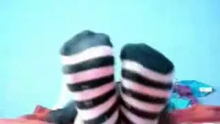 Pink Colorful Tight Socks - Dark Emo Teen Showing Off