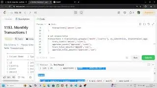 Leetcode Monthly Transactions I SQL and Pandas | Problem 20