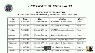 B.com exam Time table 2019 kota university 