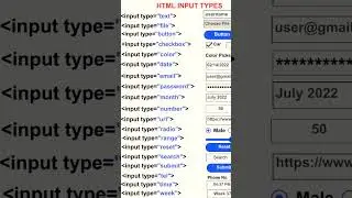 HTML code Input types - HTML Input Tags List Tutorial For Beginners