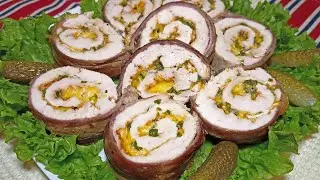 Куриный рулет с сыром в беконе