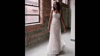 Sheer Floral Lace Wedding Dress with Square Neckline | 1330 by Martina Liana