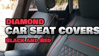 Luxury Car Seat Covers, Diamond Edition, Eco-Leather, Full Set Front and Rear, Black and Red