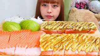 Eating Fresh Salmon Sashimi & Seared Mayo Salmon! #Mukbang #EatingShow #SushiLovers