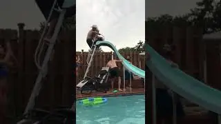 94 year old grandpa Roy Beller flying down a waterslide