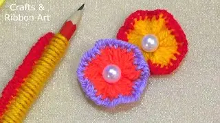 Super Easy Woolen Flower Making Ideas with Pencil - Hand Embroidery Amazing Trick - DIY Yarn Flowers