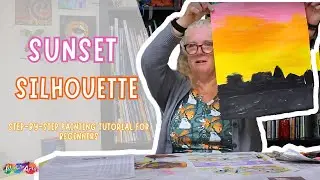 Step by Step Painting Tutorial for Beginners - Sunset Silhouette