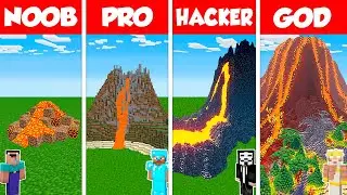 Minecraft Battle: NOOB vs PRO vs HACKER vs GOD: LAVA VOLCANO HOUSE BASE BUILD CHALLENGE / Animation