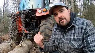 Skidding Logs for Sawmill Log Bunks | How to Hook Up Logs to a Tractor