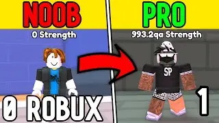 NOOB To PRO With 0 ROBUX In Arm Wrestle Simulator (Day 1)