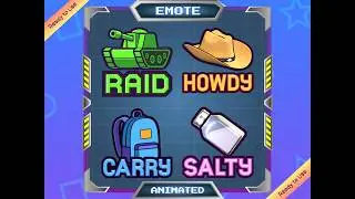 4x Animated Emote for Twitch and Discord (Raid, Howdy, Carry, Salty)