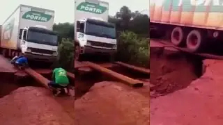 Caminhão Atravessa Em Uma Ponte Provisória