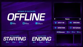 Purple Stream Overlay Pack || Full Twitch Overlay Package Template