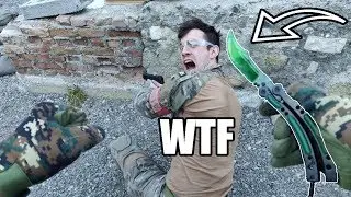 Killing Airsoft Players with REAL CS:GO BUTTERFLY Knife (Emerald)