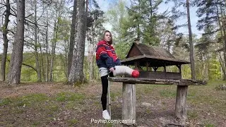 Amputee - casted stump relaxing by the lake with a girl